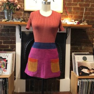 Vintage 🌈 Patchwork Faux Suede Mini Skirt Outfit!